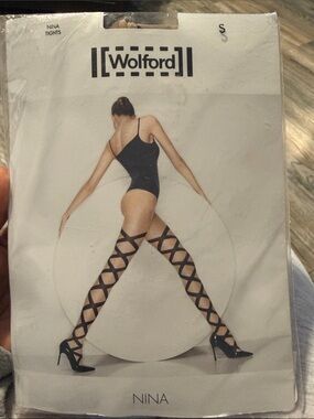 Wolford Nina Crisscross Lattice Tights in Black